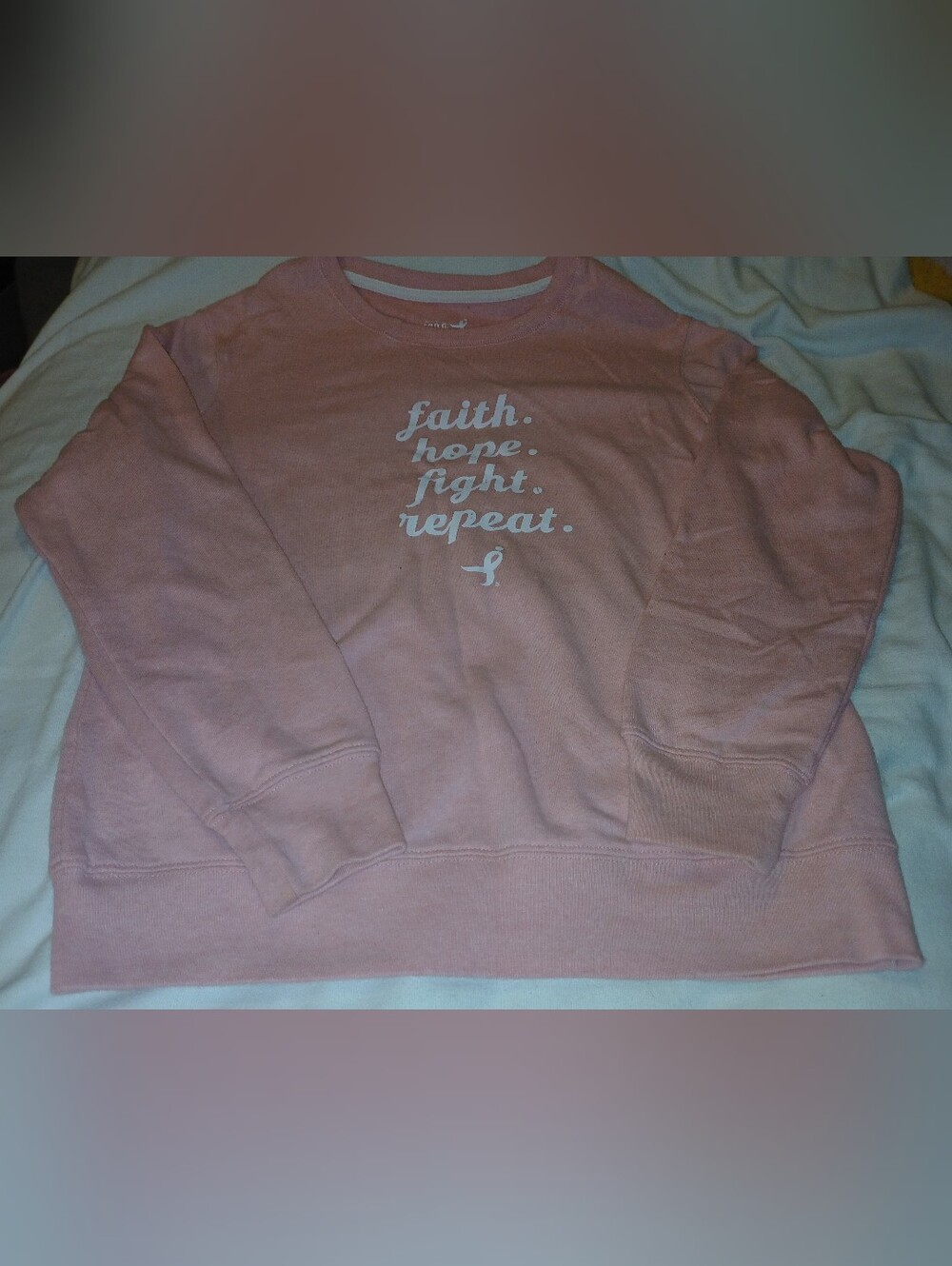 Pre-loved B. C. Faith Hope Fight Repeat Pink Crewneck Sweatsuit. Worn 1X.